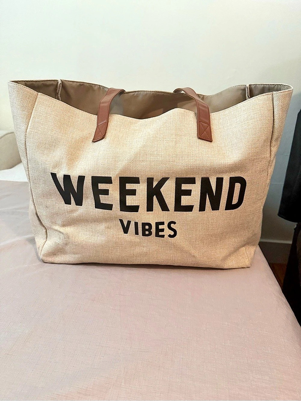 Weekend Vibes Canvas Tote Bag Beige & Brown